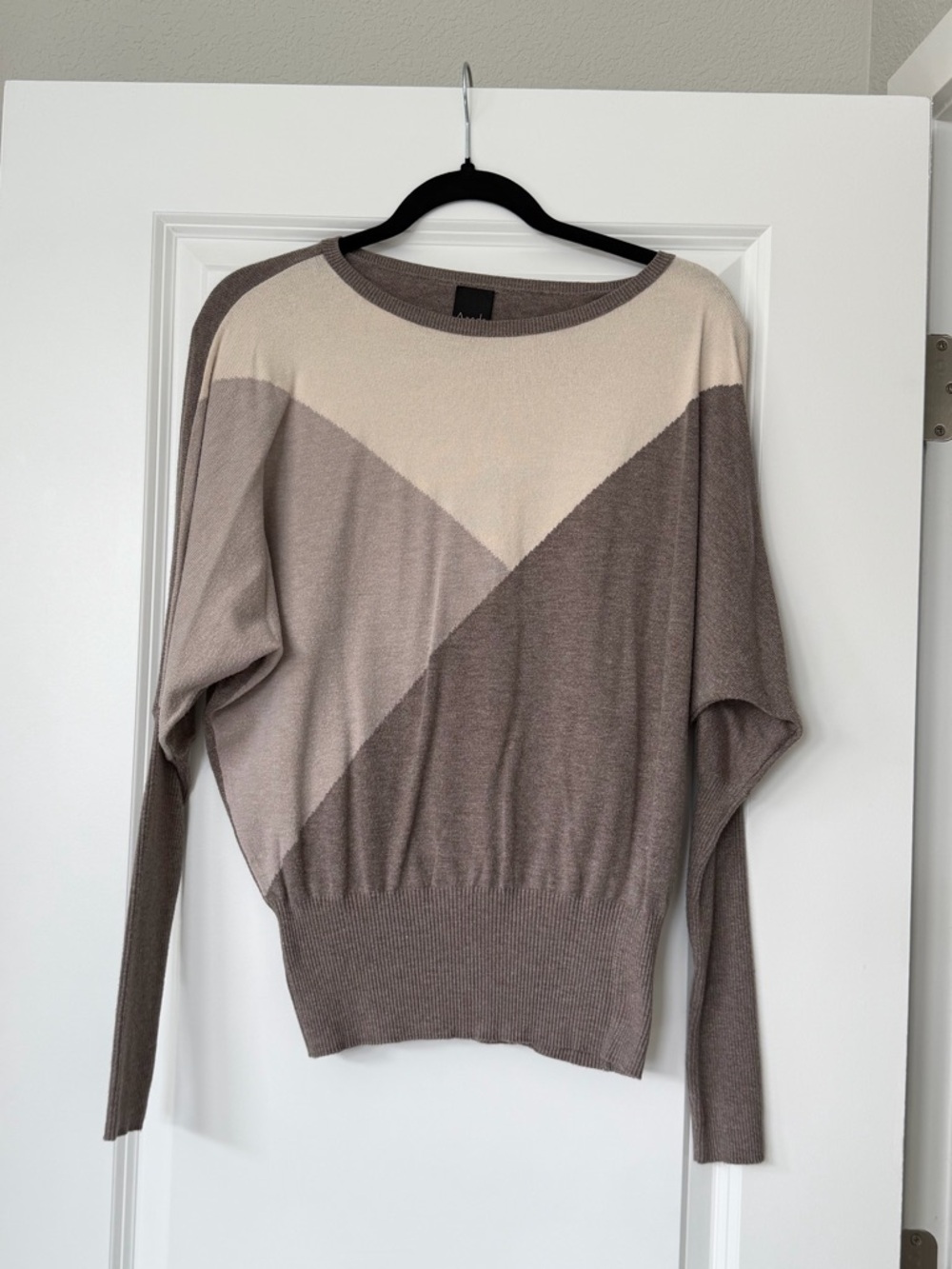 Classic Colorblock Crewneck Sweater in Taupe and Cream